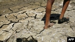 A man walks on dry, cracked earth in the Chibayish marshes near the southern Iraqi city of Nasiriyah.