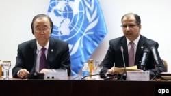 أمين عام الأمم المتحدة بان كي مون مع رئيس مجلس النواب سليم الجبوري