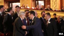 Премиерот Зоран Заев и лидерот на ДУИ, Али Ахмети на Свеченото одбележување на Денот на албанската азбука во МНТ.