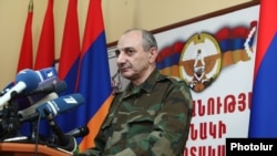 Bako Sahakian, the Nagorno-Karabakh president, at a press conference in Stepanakert, 7Apr2016