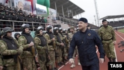 In 2014, Ramzan Kadyrov gathered thousands of armed soldiers in a stadium in Grozny and described them as "Putin's foot soldiers," saying they were ready to carry out any mission no matter how difficult.