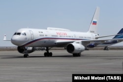 An Ilyushin Il-96 plane of the Russian presidential fleet operated by Rossia Airlines