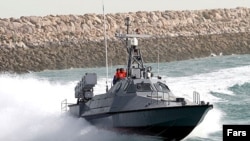 An Iranian Revolutionary Guards Corps boat during training exercises in the Persian Gulf in 2007