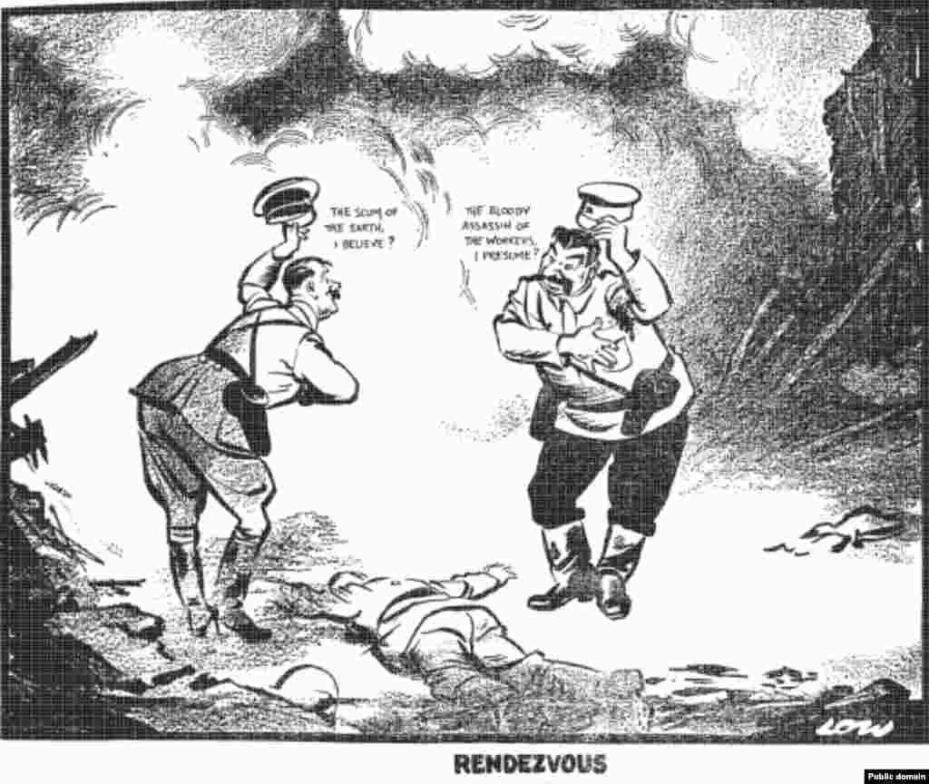 Caricatură britanică de David Low a Pactului de neagresiune, publicată în &bdquo;Evening Standard&rdquo; la 20 septembrie 1939.