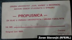 Originalna propusnica za demonstrante 1968.