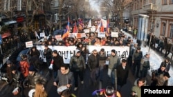 Armenia - Armenians demonstrate against controversial pension reform, Yerevan, 18Jan2014.