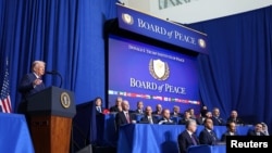 U.S President Donald Trump speaks at the inaugural Board of Peace meeting at the U.S. Institute of Peace in Washington, February 19, 2026. 
