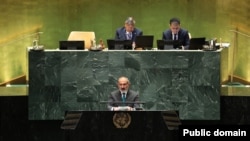 UN - Armenian Prime Minister Nikol Pashinian addresses the UN General Assembly in New York, September 26, 2024.