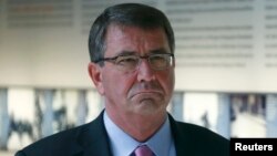 U.S. Secretary of Defense Ashton Carter visits the Holocaust Memorial in Berlin on June 22.