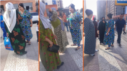 Намояндаи Кумитаи кор бо занони ноҳияи Рӯдакӣ дар доираи маъракаи тарғиби либоси миллии тоҷикӣ бо занон дар кӯча сӯҳбат мекунад.