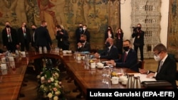 Встреча лидеров Вышеградской группы в Кракове. 17 февраля 2021 года.