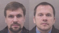 Cepiga and Mișkin, rușii care au „acționat” atât la depozitul din Cehia, cât și la tentativa de ucidere a lui Serghei Skripal, în Anglia, în fotografii publicate de poliția cehă. 