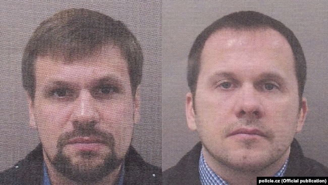 Чеська поліція оголосила, що розшукує двох підозрюваних російських агентів, які мали паспорти на імена Олександра Петрова та Руслана Боширова