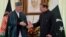 Afghan President Hamid Karzai (left) with Pakistani Prime Minister Nawaz Sharif at the Prime Ministers House in Islamabad in late August.