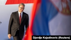 Predsednik Srbije Aleksandar Vučić na mitingu njegove Srpske napredne stranke u Beogradu, 27. juna 2026.