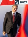 Presidenti i Serbisë, Aleksandar Vuçiq, gjatë një tubimi të SNS-së në Beograd më 27 qershor 2026. 