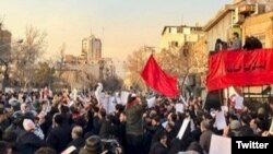 Protesters in front of Iran's Foreign Ministry in Tehran chanting slogans against Foreign Minister Mohammad-Javad Zarif. January 27, 2020