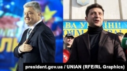 Petro Poroshenko (left) and Volodymyr Zelenskiy