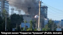 Пожар на месте удара. Чебоксары, 10 июня
