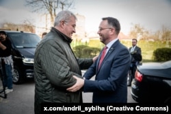 Андрій Сибіга і міністр закордонних справ Бельгії Максим Прево, 8 квітня 2025 року