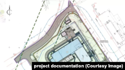 Генплян. 1 — адміністрацыйны будынак (рэканструкцыя існага), 2 — будынак ЦІП, 3 — КПП, 4 — ангар для захоўваньня транспарту, 5 — трансфарматарная падстанцыя, 6 — падвышальная помпавая станцыя, 7 — дызэль-генератарная ўстаноўка, 8 — помпавая станцыя пажаратушэньня (падземная)