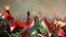 Iraqi Kurds fly Kurdish flags during an event to urge people to vote in the upcoming independence referendum in Arbil, the capital of the autonomous Kurdish region of northern Iraq, on September 15, 2017.