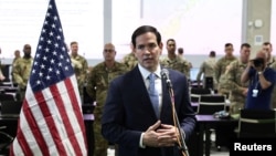 روبيو په اسراييلو کې يوې غونډې ته د خبرو په مهال - انځور له ارشیفه 