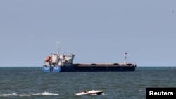 The Russian-flagged cargo ship Zhibek Zholy, seen off the coast of Black Sea port of Karasu on July 3, is believed to be carrying 7,000 tons of Ukrainian grain.