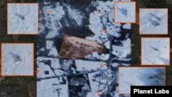 A satellite image captured on February 17, 2026, shows the site of the possible Oreshnik missile deployment site in Belarus, at the center, ringed by what appear to be six installations of air defense and electronic warfare equipment. 