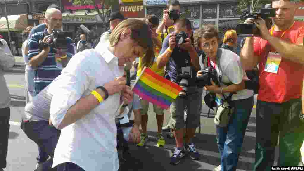 Serbia&#39;s first openly gay minister, Ana Brnabic (holding flag), also put in an appearance at the parade. She currently serves as the country&#39;s minister of public administration and local government.&nbsp;