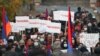 Protester rally in Yerevan on November 12 against Armenia&#39;s agreement to end fighting with Azerbaijan over Nagorno-Karabakh.