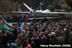 A Hermes-900 medium-altitude long-endurance (MALE) drone manufactured in Israel. Azerbaijan's use of unmanned aerial vehicles (UAVs) is seen as a key factor in its military dominance over Armenian forces.