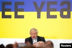 Fostul prim-ministru britanic Boris Johnson, la conferința „Yalta European Strategy” (YES) de la Kiev, în februarie 2025
