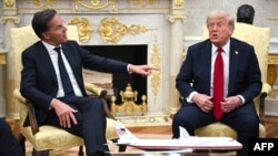 US President Donald Trump meeting with NATO Secretary-General Mark Rutte (left) in the Oval Office of the White House in Washington, D.C., on July 14.