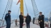 Montenegrin Foreign Minister Ervin Ibrahimovic (left) and his Croatian counterpart, Gordan Grlic Radman, meet aboard the Jadran sailing ship in Bar, Montenegro's main sea port, in January 2025. 

