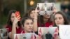 KOSOVO -- Students of Mehmet Akif College in Kosovo protest the arrest and deportation of their teachers in Kosovo's capital Pristina, March 29, 2018