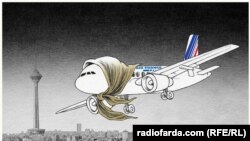 Карикатура иранского художника Шахруха Хейдари "Air France в Иране", 4 апреля 2016 года.