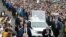 Pope Francis waves as he arrives at the Marian Shrine in Sumuleu Ciuc on June 1. 