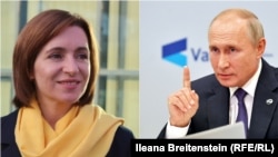 Președinta Maia Sandu și președintele rus Vladimir Putin (colaj)