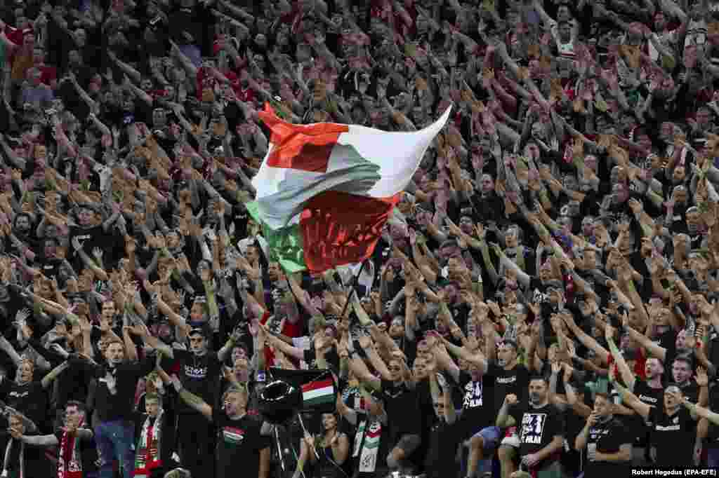 Hungarian soccer fans cheer on their team ahead of their country&#39;s match with Bosnia-Herzegovina in the UEFA Nations League.&nbsp;