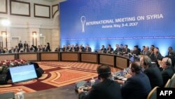 Participants attend the fourth round of Syria peace talks in Astana on May 4.