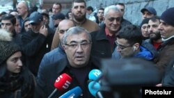 Armenia -- Businessman Ruben Hayrapetian speaks to journalists after being released by police, Yerevan, February 4, 2020.