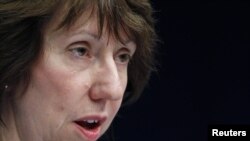 Belgium -- EU foreign-affairs chief Catherine Ashton addresses a news conference after a meeting of European foreign ministers at the EU Council in Brussels, 10May2010