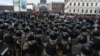 Police block protesters during a rally in support of jailed opposition leader Aleksei Navalny in St. Petersburg on January 31. 