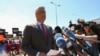 NETHERLANDS -- Kosovar President Hashim Thaci speaks to members of the media before being interviewed by war crimes prosecutors after being indicted by a special tribunal, in The Hague, July 13, 2020