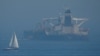 The Iranian oil tanker Grace 1 sits anchored in the Strait of Gibraltar on August 14.