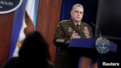 Șeful Statului Major Reunit al Statelor Unite, Mark Milley, vorbind la Pentagon/ministerul american al Apărării, cu o lună înainte de invadarea Ucrainei de către Rusia.