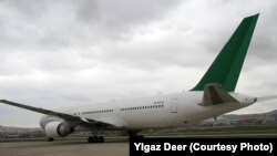 Belarusian President Alyaksandr Lukashenka's Boeing 767 at an Istanbul airport shortly after its purchase from Turkmen President Gurbanguly Berdymukhammedov and before being repainted.