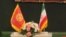 Iran - Iran president residence in Tegeran, kyrgyz-iran flags, 5Sep2015