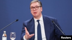 Predsednik Srbije Aleksandar Vučić tokom konferencije u Beogradu 22. oktobar 2025.